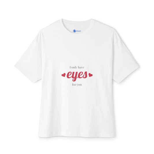 Valentine's Love Eyes Boxy Tee, Unisex T-Shirt for Couples, Cute Graphic Tee, Gift for Her, Oversized Casual Wear