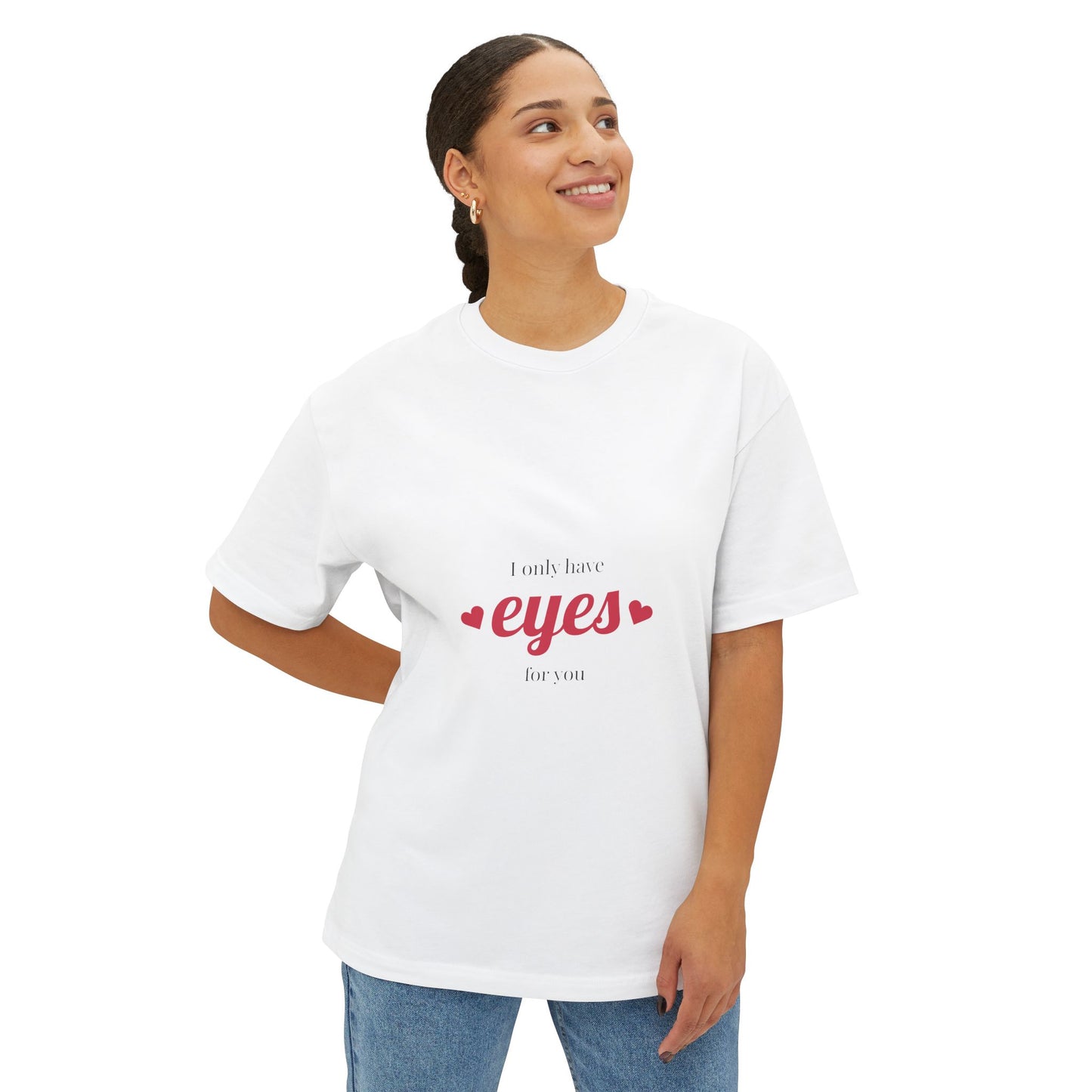 Valentine's Love Eyes Boxy Tee, Unisex T-Shirt for Couples, Cute Graphic Tee, Gift for Her, Oversized Casual Wear